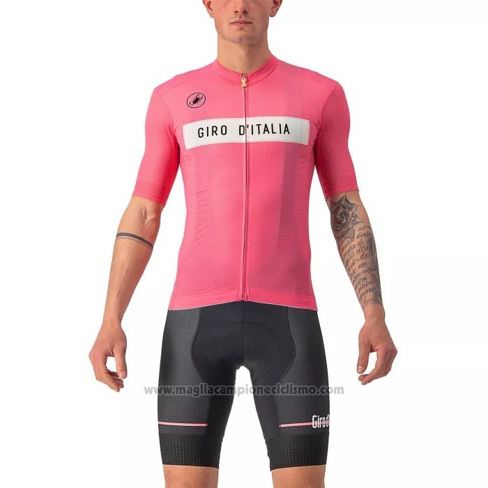 2022 Abbigliamento Ciclismo Giro d'Italia Chiaro Rosa Manica Corta e Salopette